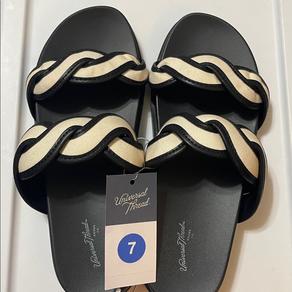 Universal Thread Black & Cream Braided Slide Sandals Sz.7 NEW